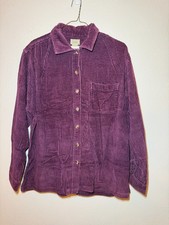 LL Bean Corduroy Shirt Jacket Womens L Purple Chore Barn Plaid Flannel Lined VTG picture