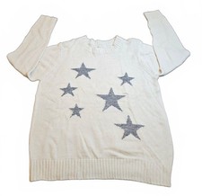 St. John's Bay Women's Star Cream Sweater with Grey Stars, Size Large picture