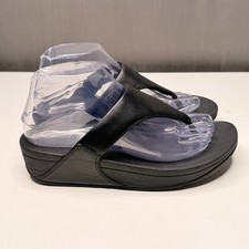 FitFlop Lulu Leather Toe Post Sandals Womens 7 Black Thong Wedge Comfort Walking picture