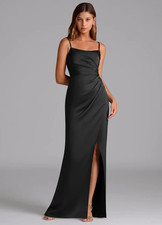 Azazie Calandra - Sheath Pleated Stretch Satin Dress picture