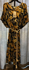 Wonderly 4X Plus Black/Tan Tropical Floral V-Neck Button Maxi Belted Dress picture