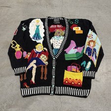 Vintage Berek Marta D Hand Knit Pima Cotton Maximalist Novelty Cardigan Sweater picture