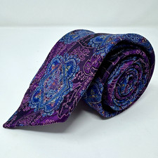 Robert Talbott Seven Fold Tie #1/40 XL 64” Purple Paisley Italian Silk picture