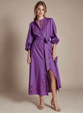 $398 NWOT Boden Mae Embroidered Linen Blend Long Sleeves Midi Dress Size 8P picture
