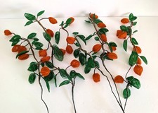 Vintage French Beaded Flowers Chinese Lantern 5 Tall Stems MCM Autumn Orange picture