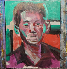 Original Outsider Male Portrait Painting on Canvas Board 8x10 picture