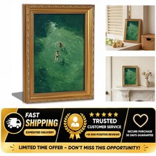 Vintage Gold Framed Ocean Swim Wall Art Green Coastal Print 12x16 in picture