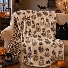 Frienda 50 x 60 Inch Halloween Reading Ghost Blanket 50 x 60 inch, Leopard picture