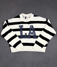 Divided by H&M Sweater Womens M White Black Striped LA Tight Knit Drop Shoulder picture