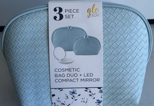 GloTech 3 piece Faux Leather Cosmetic Bags + Rechargeable Compact Mirror - NWT picture