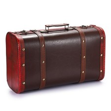 ELLDOO LATIA7-US719 Vintage Red Wooden Treasure Chest Storage Box picture