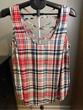 Torrid Plaid Strappy Back Tank Top Size 1 Red Blue Cream Black picture