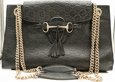 Gucci Emily Large 295402 Black Guccissima Leather Horsebit Chain Shoulder Bag GG picture