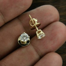 1.20 TCW Round IJ SI-I2 Natural Diamond Women's Stud Earrings In 14K Yellow Gold picture