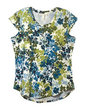 Emaline Floral T-Shirt Womens Size Small Green Blue Multi Cap Sleeves Excellent picture