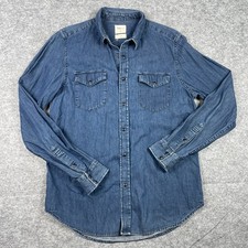 Gap Denim Shirt Mens Medium Blue 1969 Western Pearl Snap Slim Fit Dark Indigo picture
