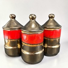 Eduardo Vega Studio Pottery Canister Set of 3 Red Bronze Metallic Signed Ecuador picture