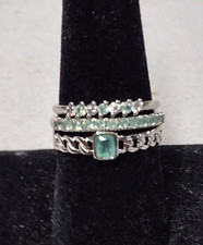 Ring Bomb Party Green Cubic Zirconia Rhodium Plated Ring sz 8 picture