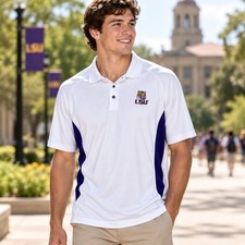 LSU Tigers Polo Shirt Size G White Purple Golf Performance picture