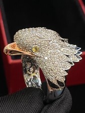 Pave 3.71 Cts Round Brilliant Cut Diamonds Sapphire Eagle Ring In 750 18K Gold picture