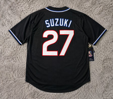Seiya Suzuki #27 Chicago Cubs Black Stripe Cool Base Stitched Jersey Men picture
