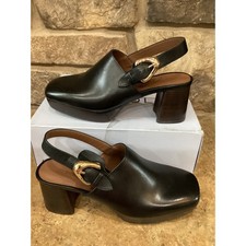 Aerosoles Shayla Black Platform Slingback Clogs Square Toe Gold Buckle Heel 8.5M picture