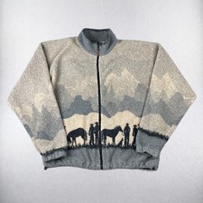 Vintage Outback Trading Fleece Jacket Men Large Gray Western Cowboy Horse Sherpa picture