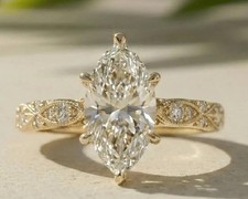 2.50 Ct IGI Marquise F/VS1 Lab Grown Diamond Women Wedding Ring 14k Yellow Gold picture