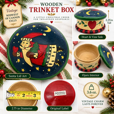 VTG Midwest of Cannon Falls Wooden Trinket Box Folk Art Santa Moon Christmas picture