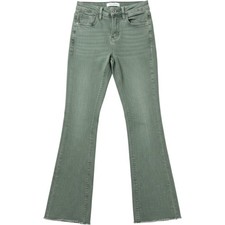 Lovervet by Vervet Sage Green High Rise Raw Hem Flare Jeans Sz 25 LV1254OL picture