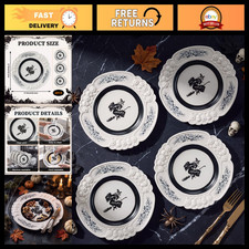 4 Pcs Vintage Halloween Witch Ceramic Plates - 8.74 Inch Decorative Tableware picture