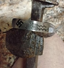 Native American Fred Harvey Era Silver Cuff Bracelet Arrow/Whirling Log picture