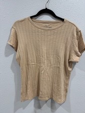Aerie Women’s M Tan Beige Pointelle Knit Short Sleeve Crewneck T-Shirt picture