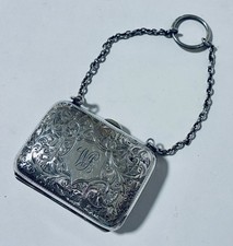 Antique Solid Sterling Silver Coin Purse Bag Chatelaine 1909 picture
