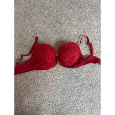 HM Red Lace Push Up Bra Womens 34D Floral Underwire Adjustable Straps picture