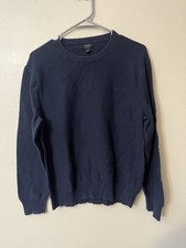 J Crew Mens Large Navy Blue Cotton garter-stitch crewneck sweater#BW170 picture