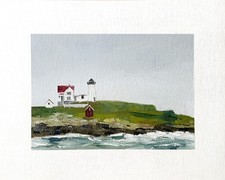 8x10 Maine Original Oil Painting Nubble Lighthouse York New England Ocean Signed picture