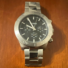 Fossil Men's Chronograph Quartz Watch Black Dial Silver Stainless Steel 50m picture
