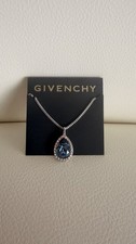 Givenchy Blue Crystal Teardrop Halo Pendant Necklace Silver Tone Chain NWT picture