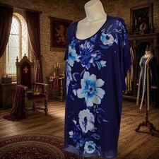 Avenue Studio Women Plus 18 Blue Floral Layered Chiffon Tunic Top Flowy picture