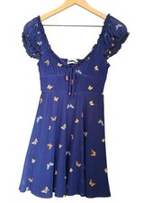 Urban Outfitters Navy Blue Butterfly Print Dress with Ruffle Trim Sleeves picture