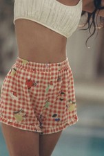 ANTHROPOLOGIE LyreBird Emily Isabella Dolphin Shorts XS Pajama Gingham Fruit NEW picture