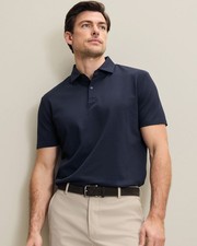 NWT Charles Tyrwhitt Short Sleeve Stretch Smart Pique Polo Navy Size Medium picture