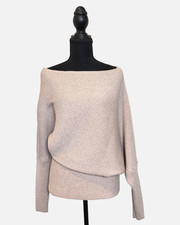 REISS Lorna Sweater in Neutral Women's M Asymmetric Off the Shoulder Ribbed Knit picture