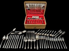 1847 Rogers Bros Silverplate 48 Pc Wood Box + 50 Misc Silverplate Pieces (98pcs) picture