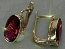 4.00Ct Oval Cut Red Garnet Diamond Drop/Dangle Earrings 14K Yellow Gold Finish picture