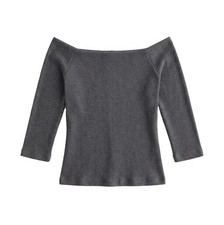 ZARA Women’s Size Small Gray Off-The-Shoulder 3/4 Sleeve Cotton Blend Knit Top picture