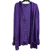 Jill Stern Purple Artsy Embroidered Waffle Knit boho cardigan oversized Sz XL picture