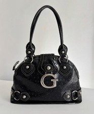  Vintage Guess Y2K Shoulder Bag Black Monogram Leather 2000 Edgy Grunge RARE 90s picture