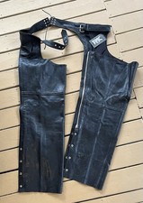 New with Tags FMC Leather Motorcycle Chaps Men’s Size 7x Unaltered Black picture